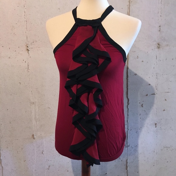 The Limited Tops - NEW LIMITED Halter Ruffle Red Black Tank Small